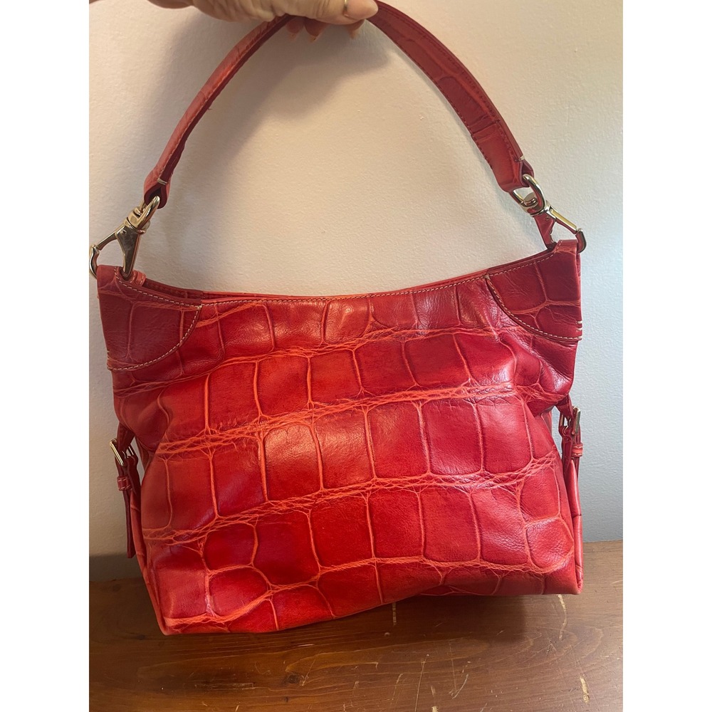 Dooney & Bourke Red Croc-Embossed Leather Shoulder Bag - Picture 3 of 11